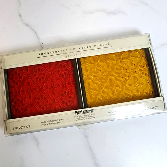 Pier 1 Dining Pier Imports Pressed Glass Coasters New Filigree